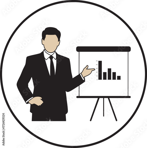 Professional business presentation with confident businessman sharing growth chart in meeting