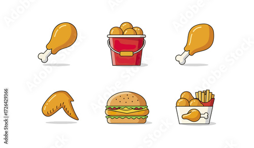 Fried chicken fries and burger food icons