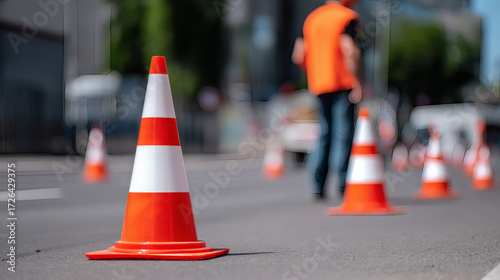 Traffic Cones Marking Road Construction Site