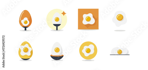 Fried egg variations flat icons