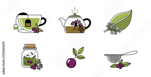Herbal tea preparation icons