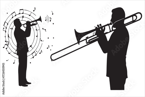 trumpet player silhouette cartoon vector