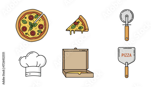 Pizza preparation items flat design