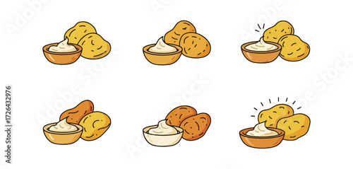 Potato with dip illustration set