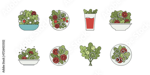 Salad dishes flat design collection