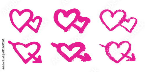 Set of simple hand drawn heart drawing illustration Scribble heart doodle Love clipart Single element for print, web, design, decor