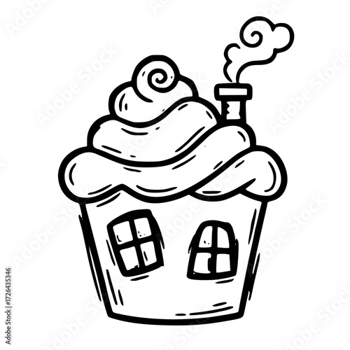 Cupcake house cottage dessert building outline illustration