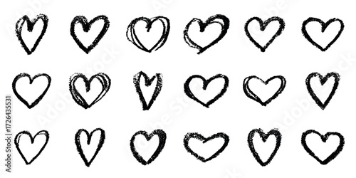Set of simple hand drawn heart drawing illustration Scribble heart doodle Love clipart Single element for print, web, design, decor