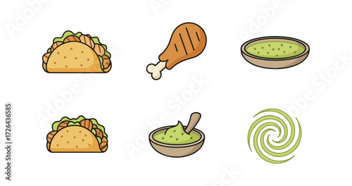 Taco chicken guacamole food icons