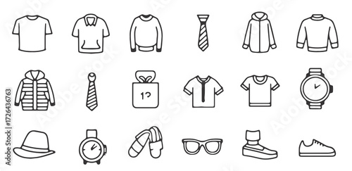  Clothes set of line style icons