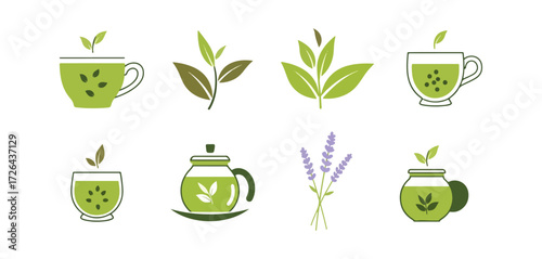 Tea herbal infusions and plants icons