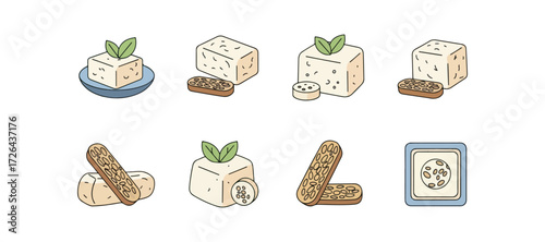 Tempeh and tempe illustration collection