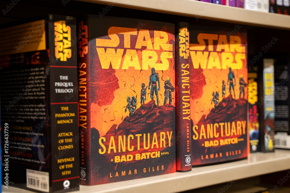 Naklejka premium Star Wars Sanctuary book by Lamar Giles on bookstore shelf. Toronto, Canada - September 24, 2025.