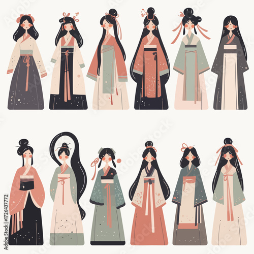 A group of women dressed in various traditional garments displays rich cultural attire, showcasing diverse styles and elegant designs.