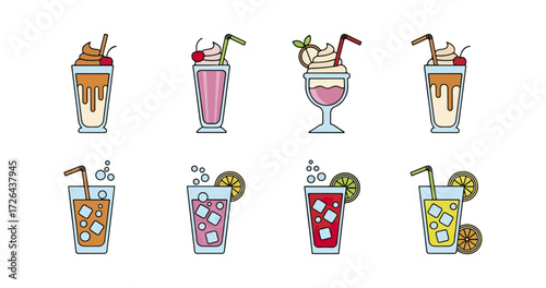Variety of refreshing drinks icons