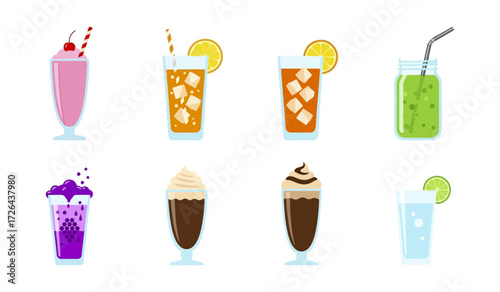 Variety of refreshing drinks in glasses