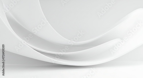 Minimal White Abstract 3D Background with Curved Geometric Shapes and Soft Shadows