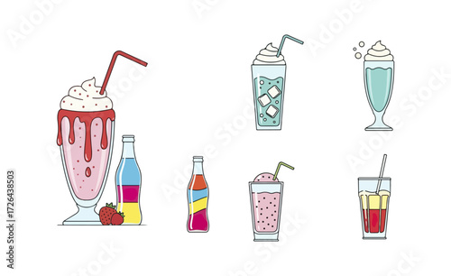 Various beverages in flat design style