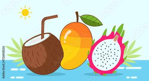 Tropical Fruits: Coconut, Mango & Dragon Fruit