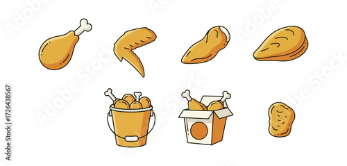 Various chicken food items illustrations
