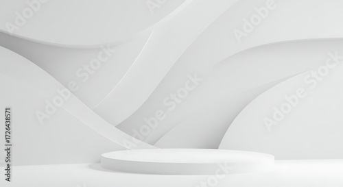 Minimal White Abstract 3D Background with Curved Geometric Shapes and Soft Shadows