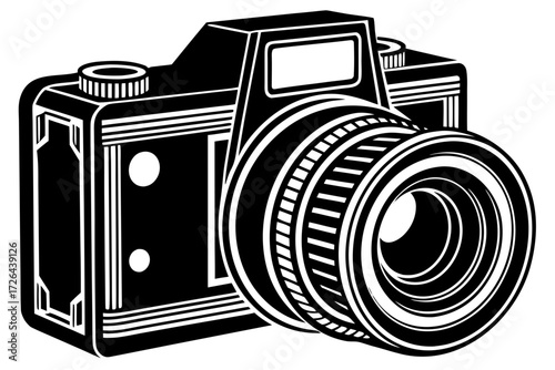 Vector art of vintage camera illustration in black and white