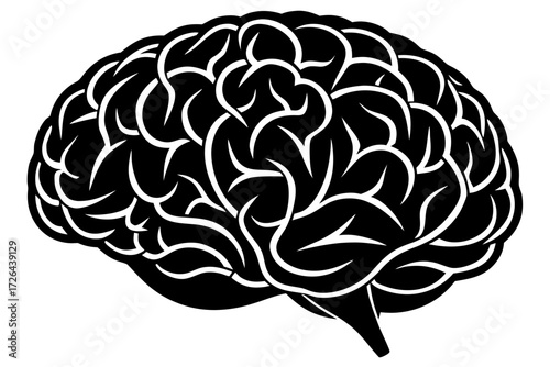 Vector art of human brain illustration in black and white