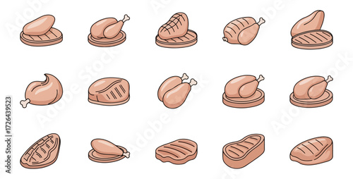 Various grilled meats and chicken illustrations