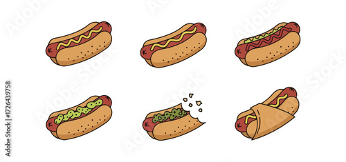 Various hot dogs with toppings