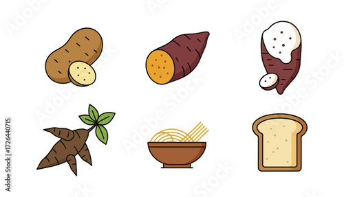 Various root vegetables and food items