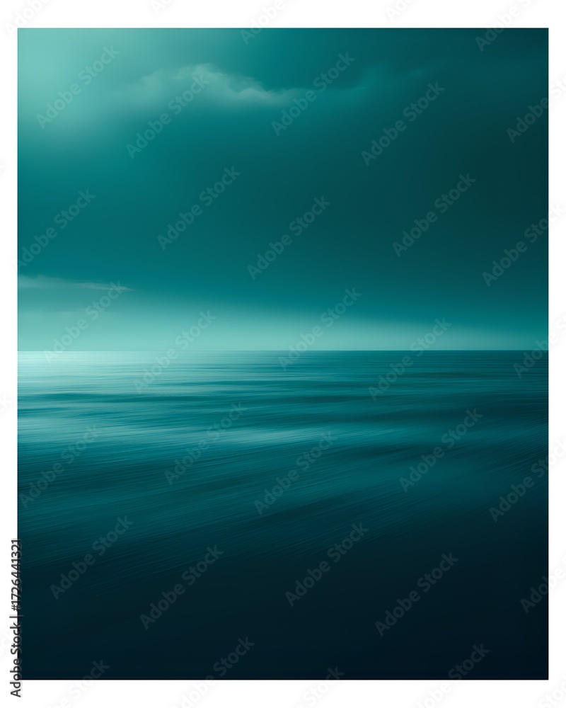 Obraz premium An abstract, motion-blurred seascape in a dark teal monochrome palette. A minimalist and serene background representing calm and mystery.