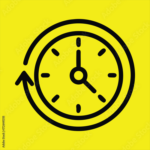 Clock Icon – Time and Reset Symbol with Circular Arrow on Yellow Background