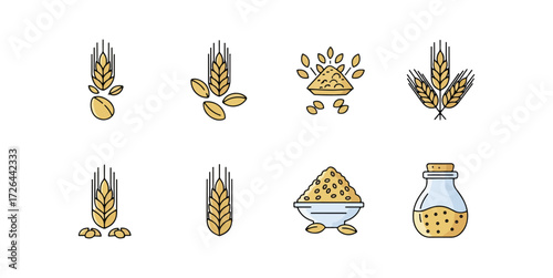 Wheat grains and flour icons