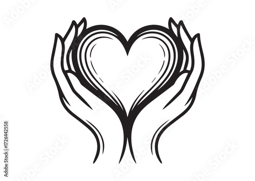 Heart in palms line art vector, Heart in palms Icon