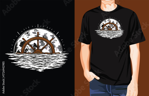 Moon steering wheel pirates t-shirt design
