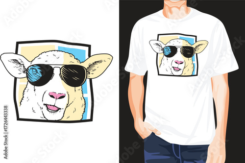 Sheep with sunglass t-shirt design