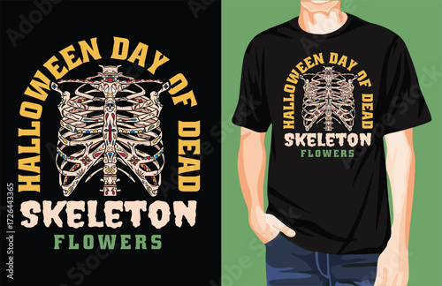 Skeleton chest with flowers t-shirt design