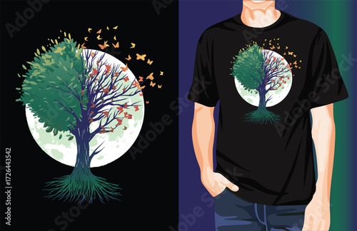 Tree with butterflies t-shirt design