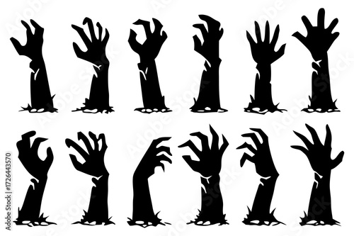 Zombie Hands Silhouette Vector Set with Creepy Horror Elements
