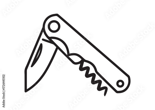 Folding knife with corkscrew line art vector, Folding knife with corkscrew Icon