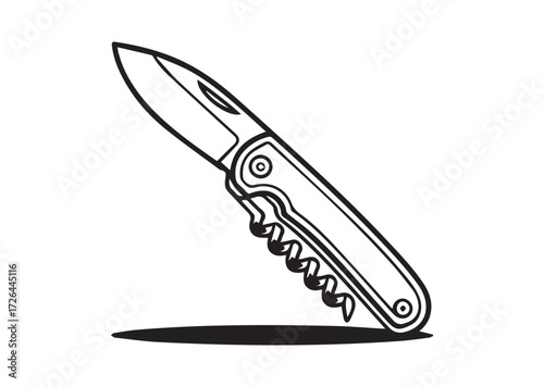 Folding knife with corkscrew line art vector, Folding knife with corkscrew Icon