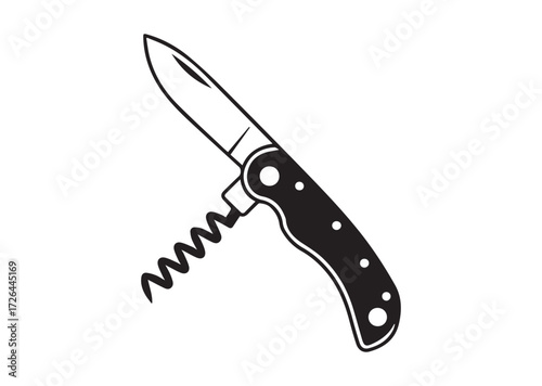 Folding knife with corkscrew line art vector, Folding knife with corkscrew Icon