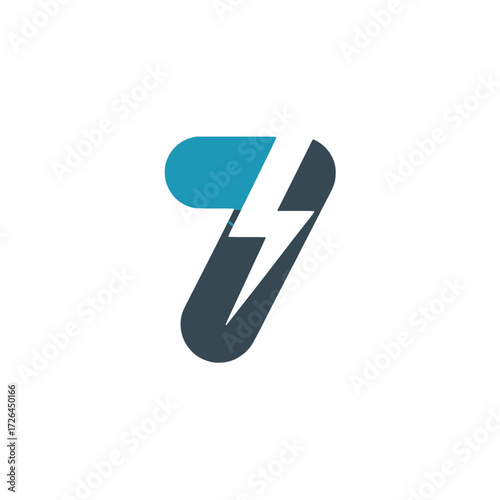 Number seven icon with blue lightning bolt, Bold number seven graphic integrated with a dynamic blue lightning bolt, representing energy, speed, power, and digital innovation.

