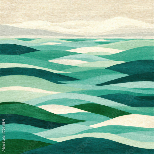 Mint Green Watercolor Waves Pattern for Seamless Design Use