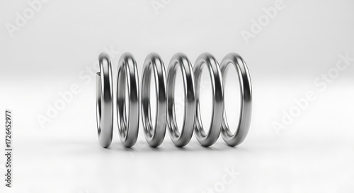 Metallic helical compression spring isolated on a white background, symbolizing mechanical force, industrial resilience, and engineering concepts