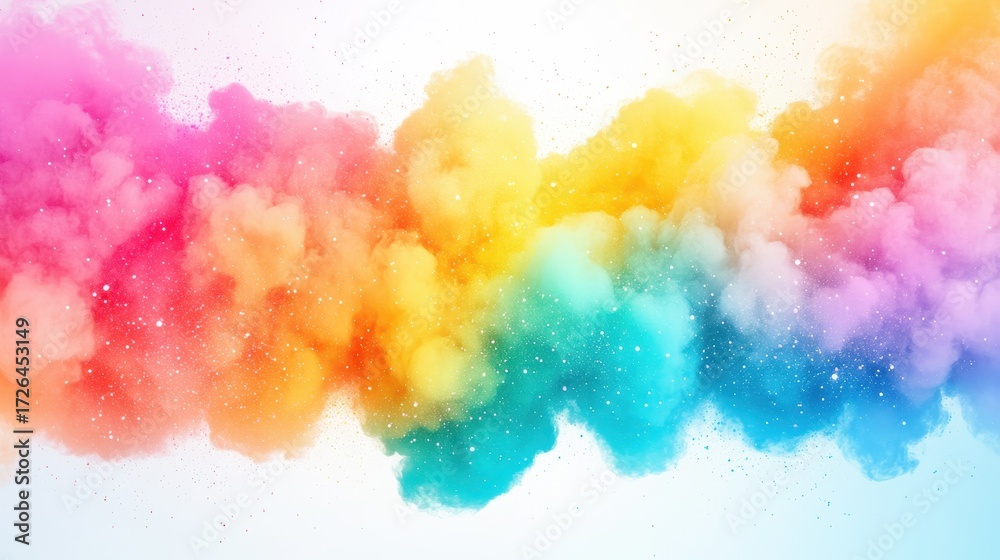 Fototapeta premium Colorful abstract cloud rainbow artistic background. Vibrant explosion, multicolored spectrum, dreamy pastel. Fantasy cloud, creative texture, digital design, modern celebration, vivid light, joyful