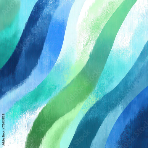 Mint Green Wavy Stripes Seamless Pattern with Fluid Watercolors