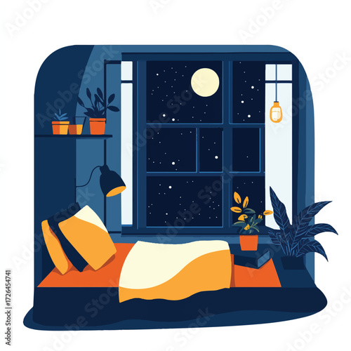 Cozy Bedroom Scene with a Bed and Window View.