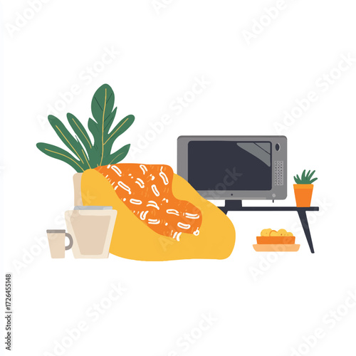 Cozy living room setup with bean bag and televisioN