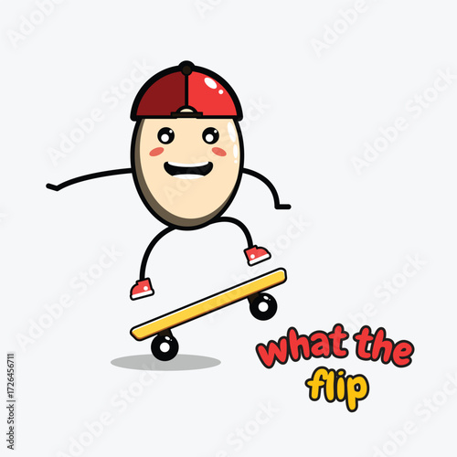 Cute egg playing with skateboard cartoon vector icon illustration.
